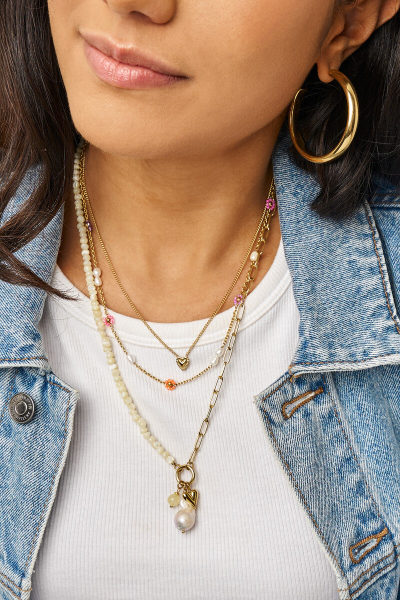 MY JEWELLERY Botanical chain necklace with yellow beads and charms - Farmor Ingvarda