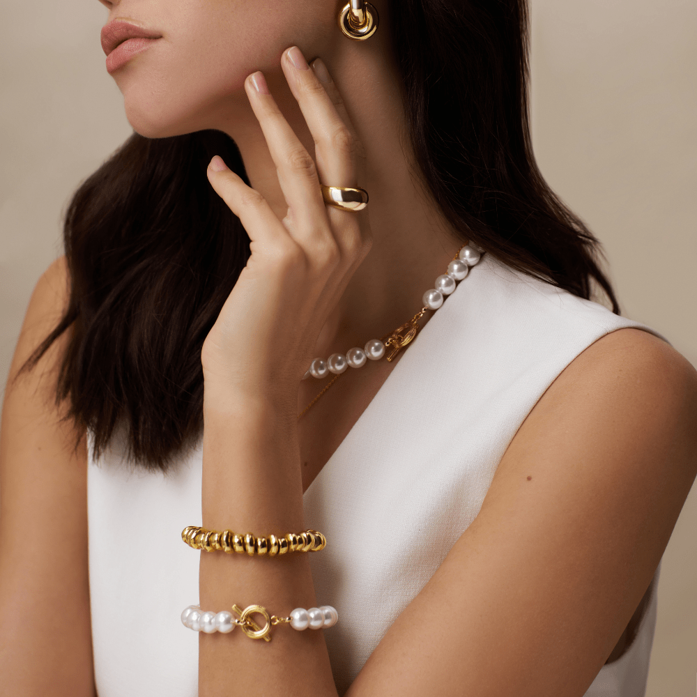 ORELIA Polished metal nugget stretch bracelet - Farmor Ingvarda