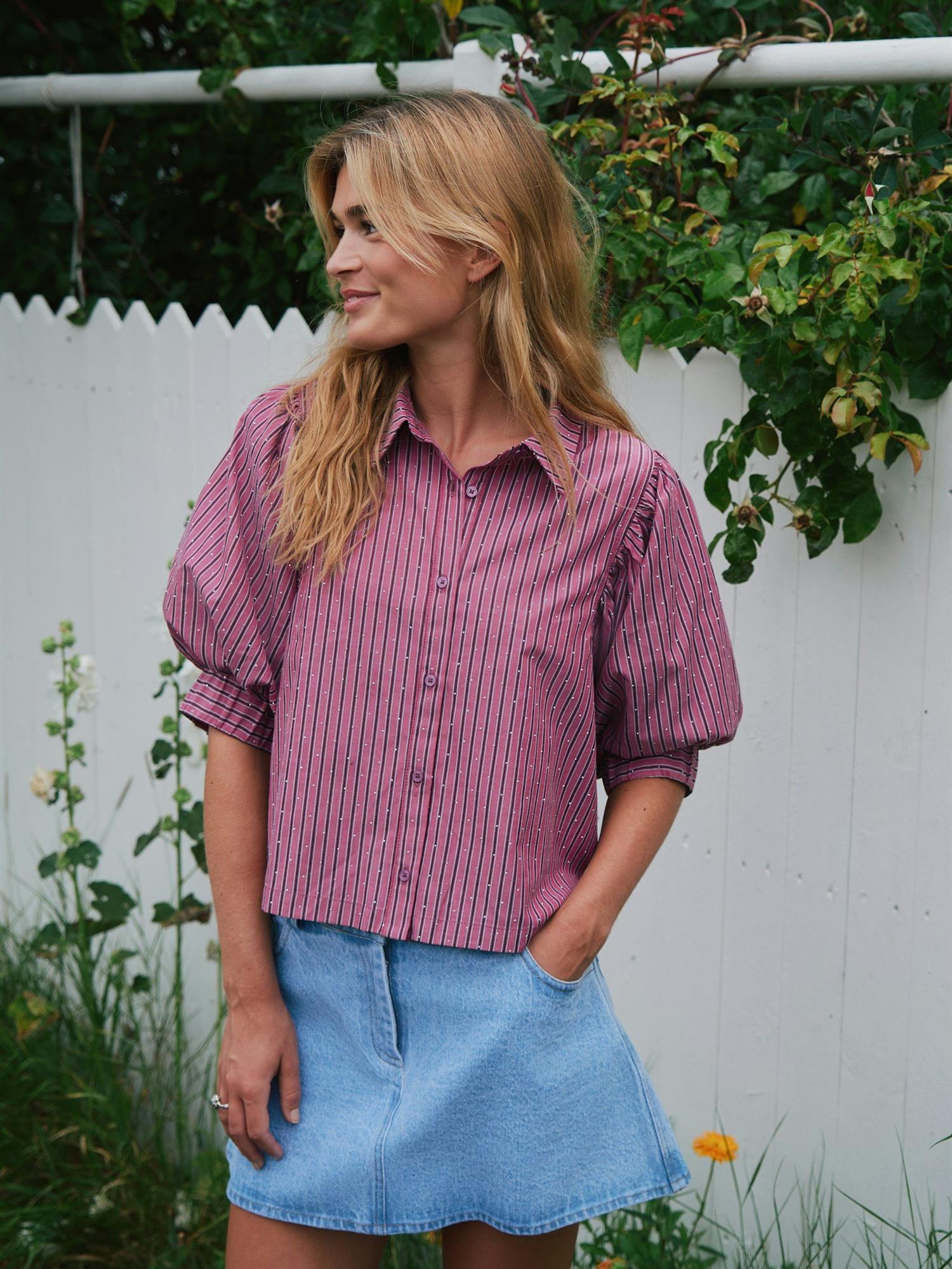 NEO NOIR Etta Soft Stripe Stone Shirt