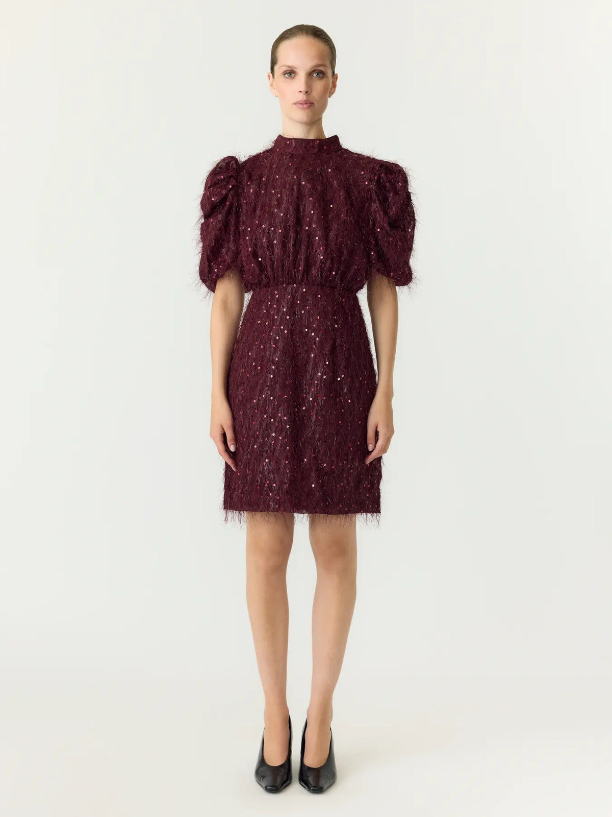 YAS Yasila 2/4 Sequin Dress Burgundy