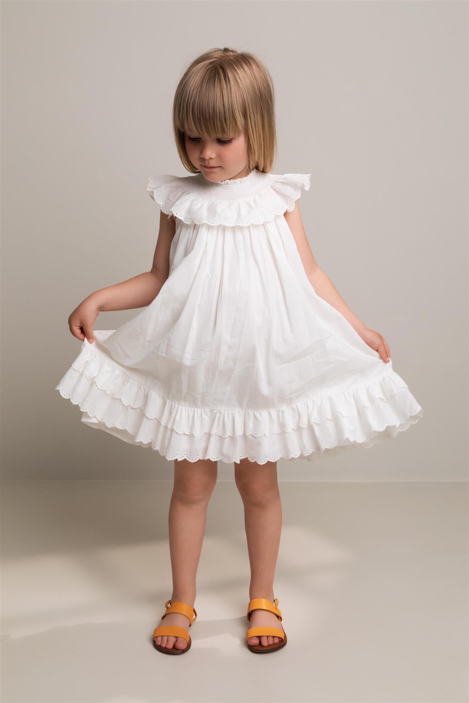 MARMAR COPENHAGEN 3-12ÅR Druse Frill Dress,Broderie Anglaise Cloud