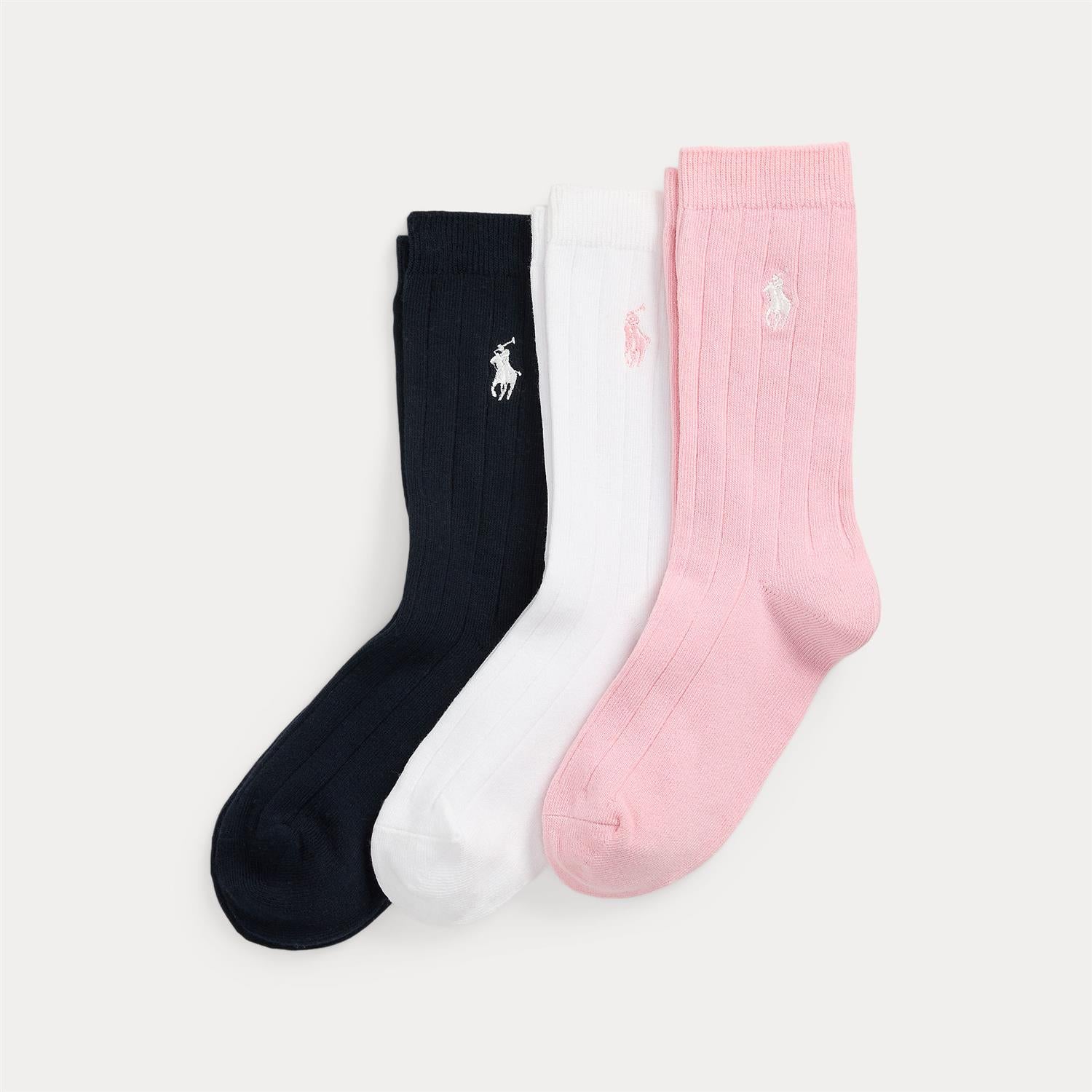 RALPH LAUREN 8-16År 3pk. Rib sokker Rosa Mix
