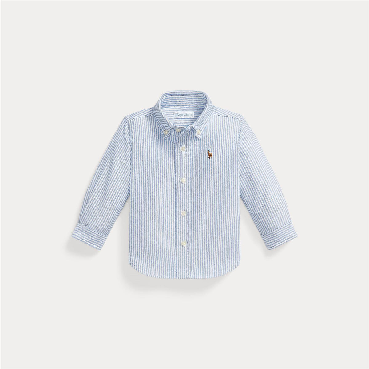 Ralph Lauren baby oxfordskjorte i blå og hvit med striper for 0-24 måneder, barnoverdel i klassisk stil.
