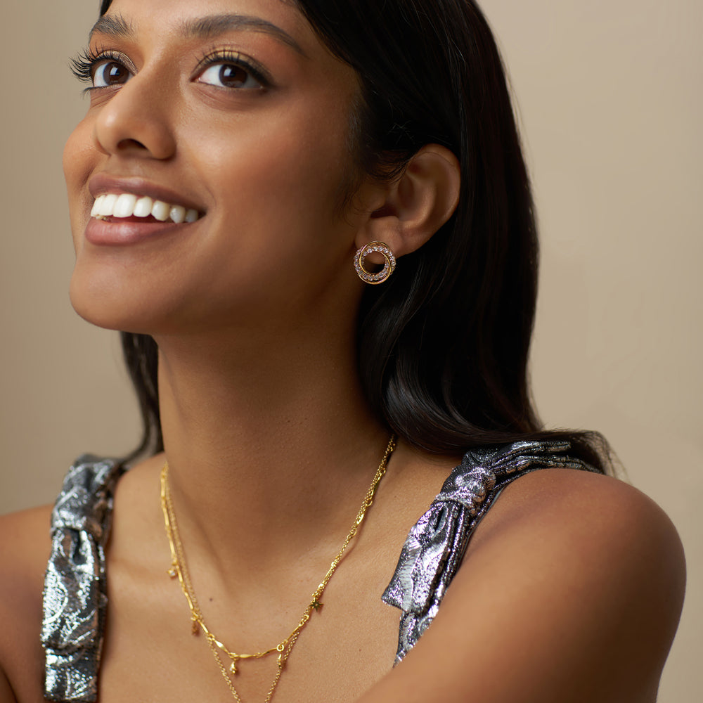 ORELIA Interlocking Pave Open Circle Stud Earrings