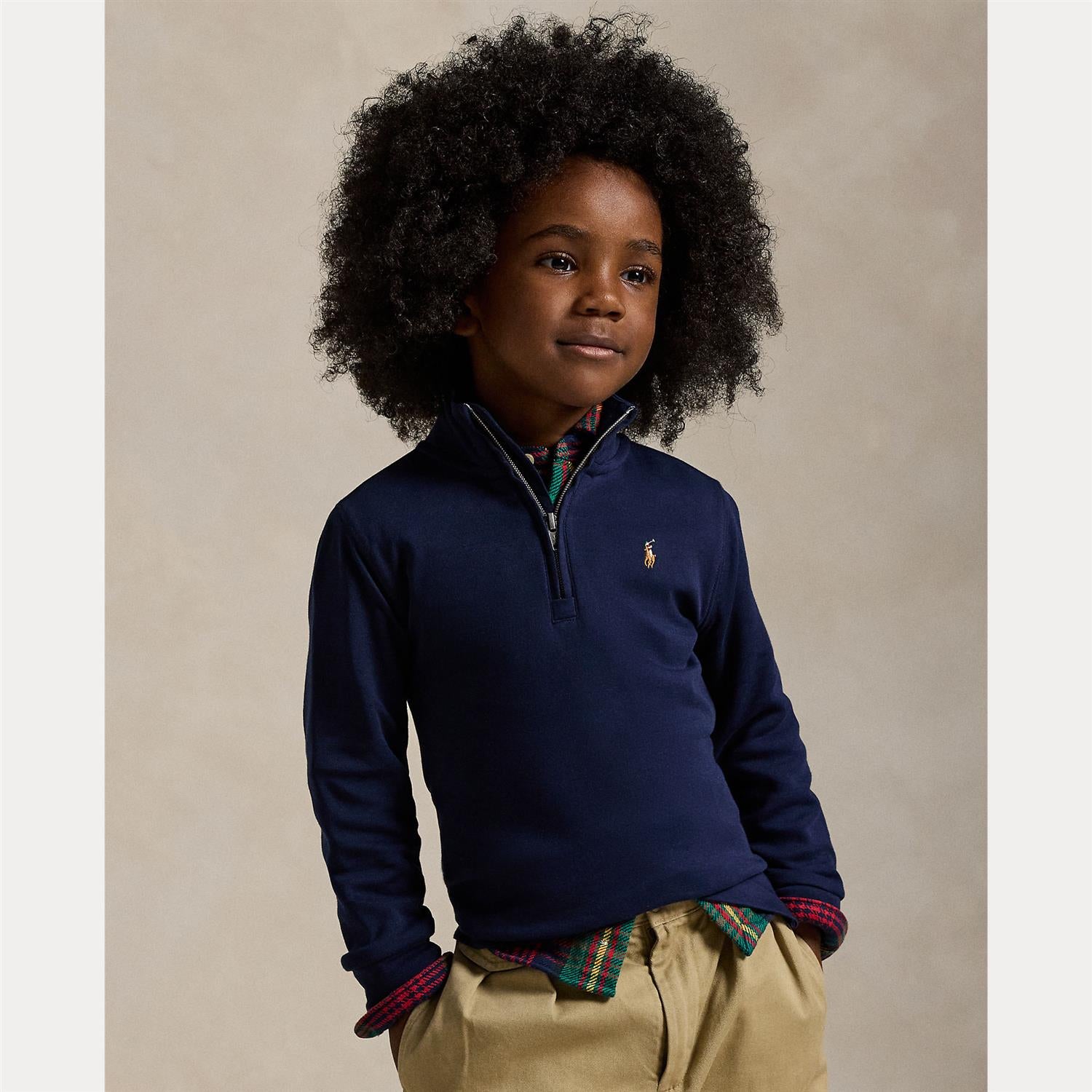 RALPH LAUREN 2-7År Cotton Interlock Zip Pullover Mørkeblå