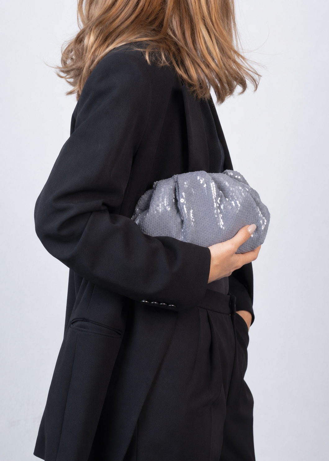 SUI AVA Sequin Clutch Bag Grey