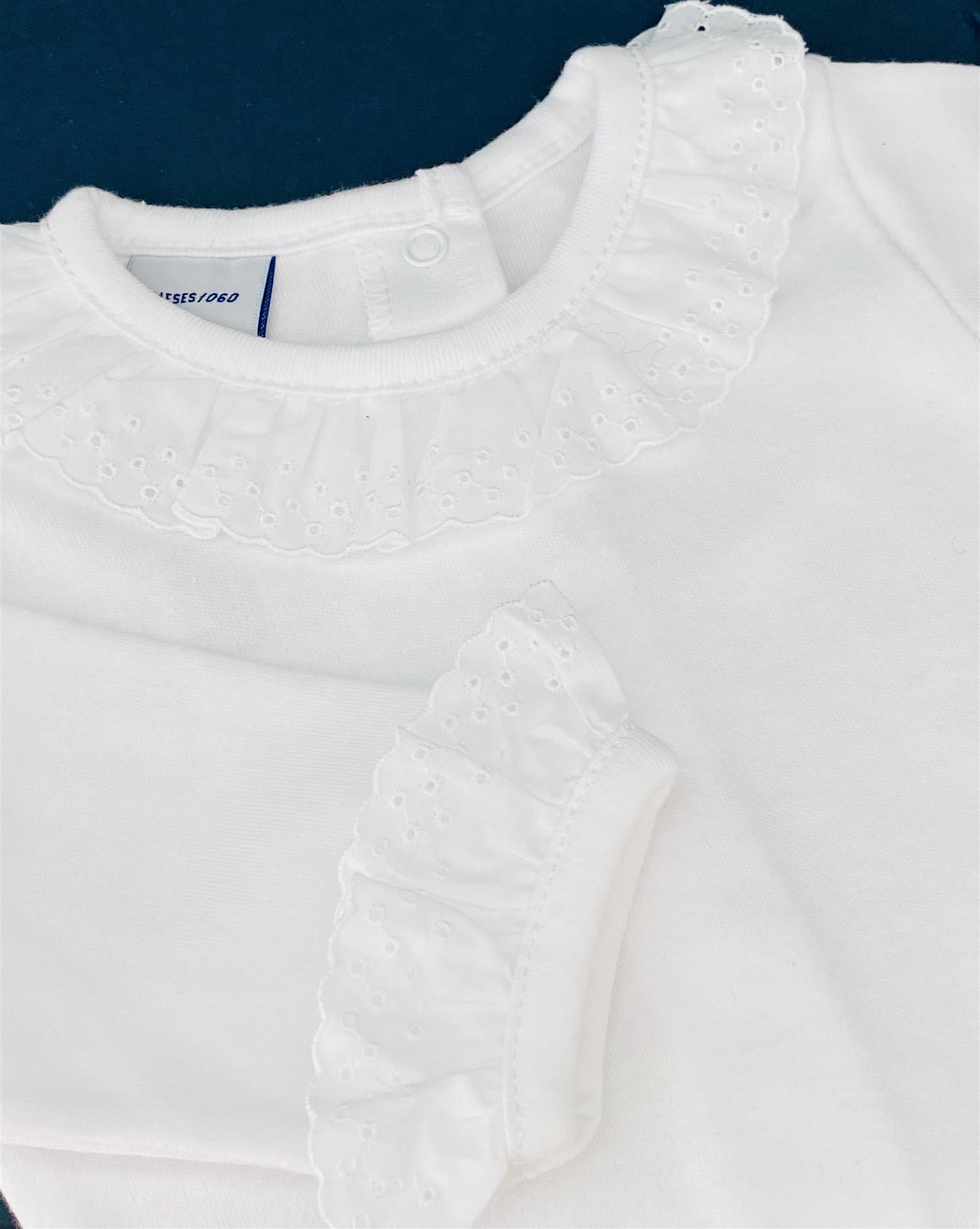 BABIDU 1191 Body m/hvit blondekrage Hvit - Farmor Ingvarda