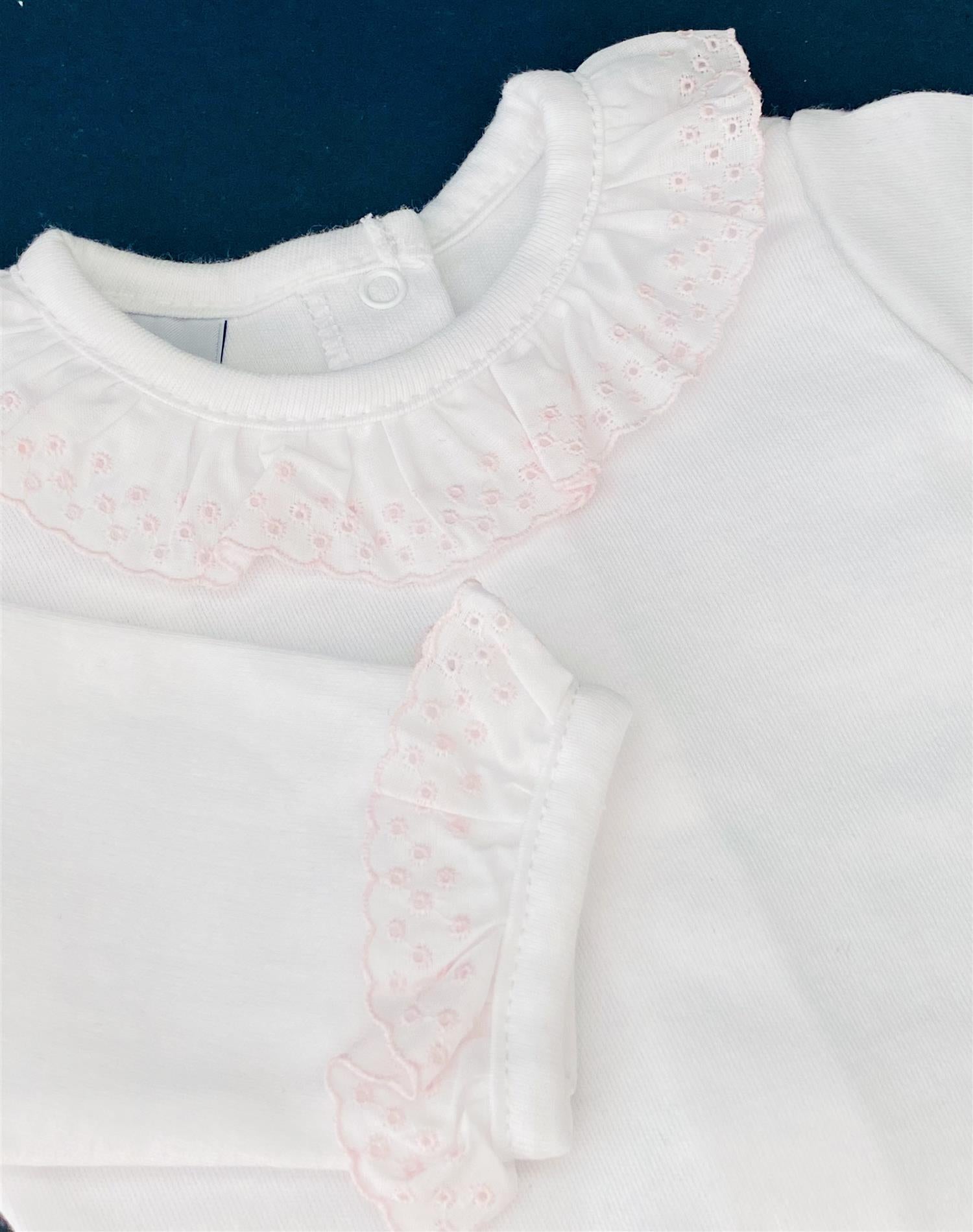 BABIDU 1191 Body m/rosa blondekrage Hvit - Farmor Ingvarda