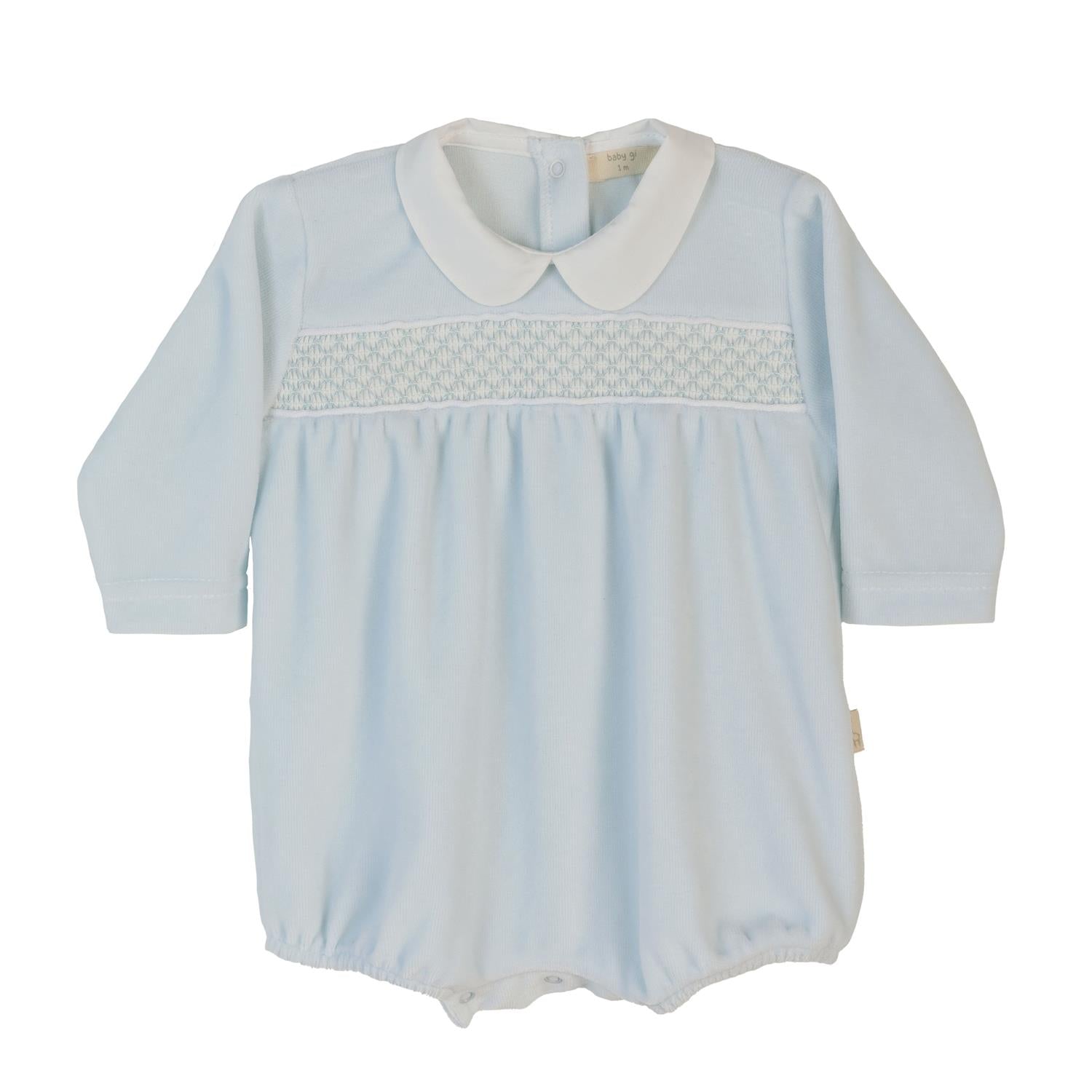 BABY GI Romper i Velour Lyseblå - Farmor Ingvarda