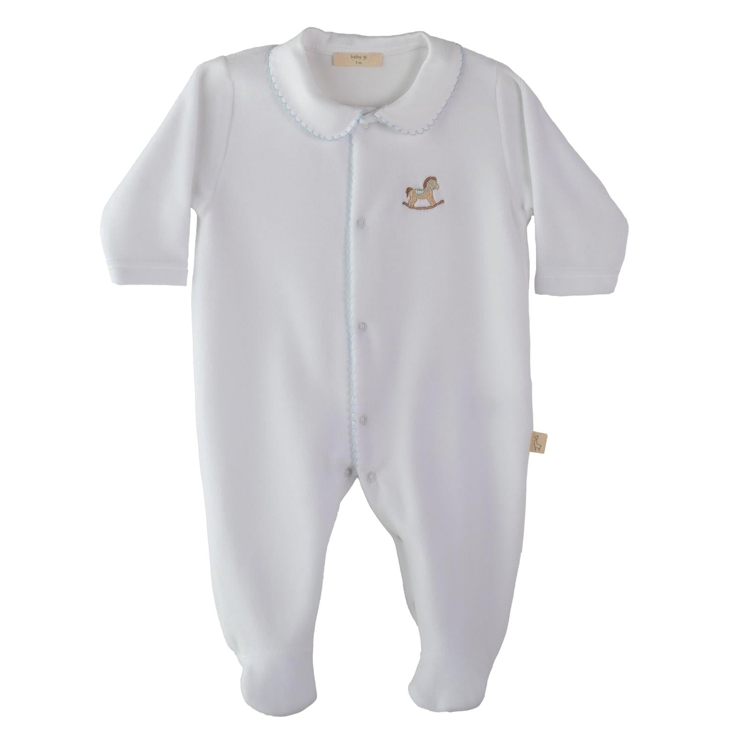 BABY GI Velourdress m/fot,Rocking Horse Hvit/Blå - Farmor Ingvarda