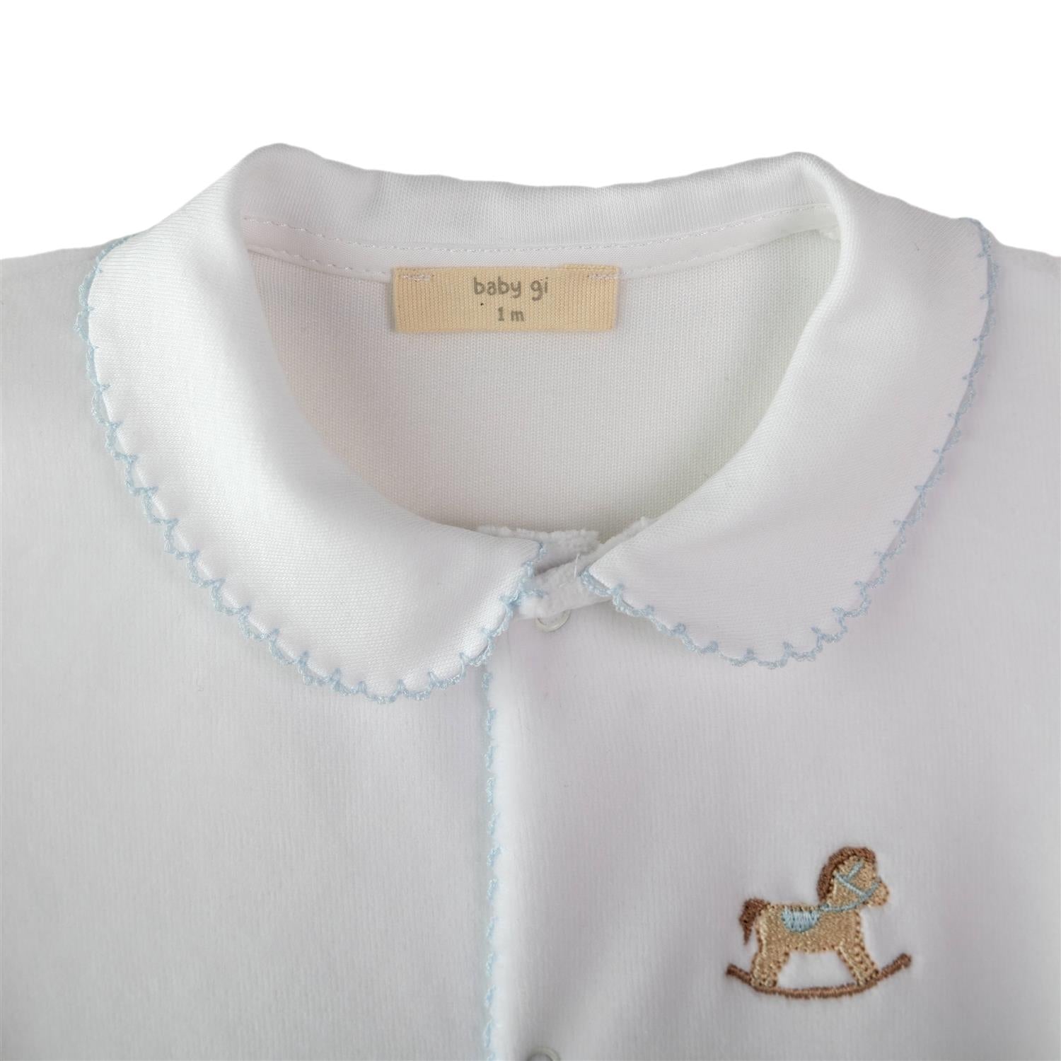 BABY GI Velourdress m/fot,Rocking Horse Hvit/Blå - Farmor Ingvarda