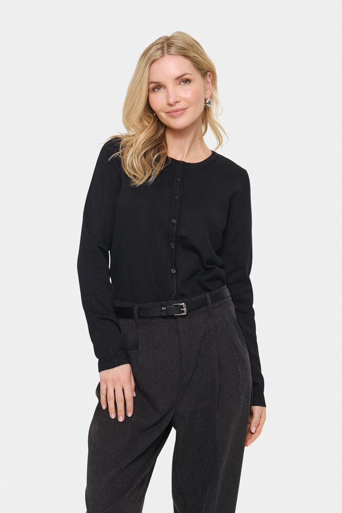 SAINT TROPEZ Mila R-Neck Cardigan Black