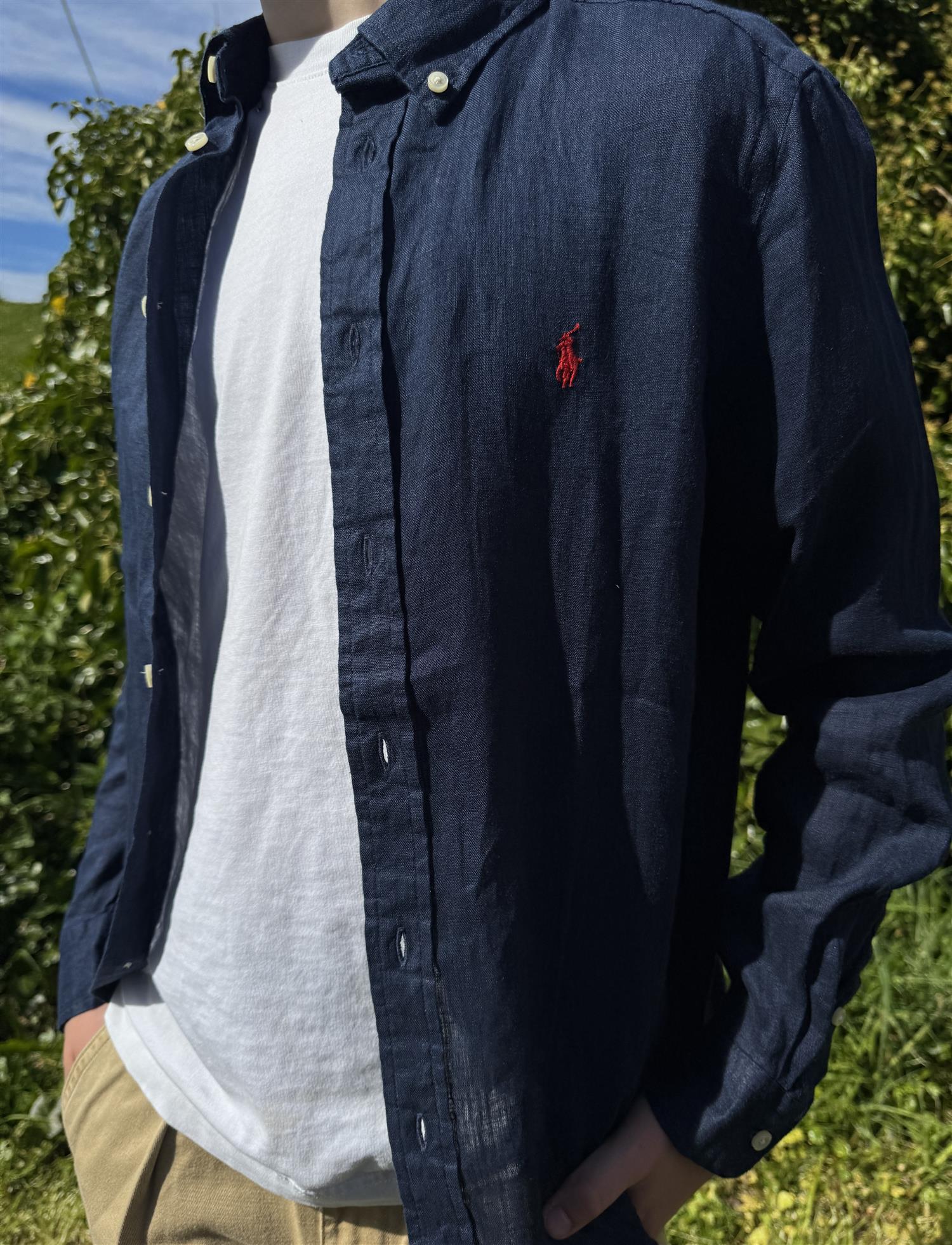 RALPH LAUREN 8-16År Lin skjorte Mørkeblå