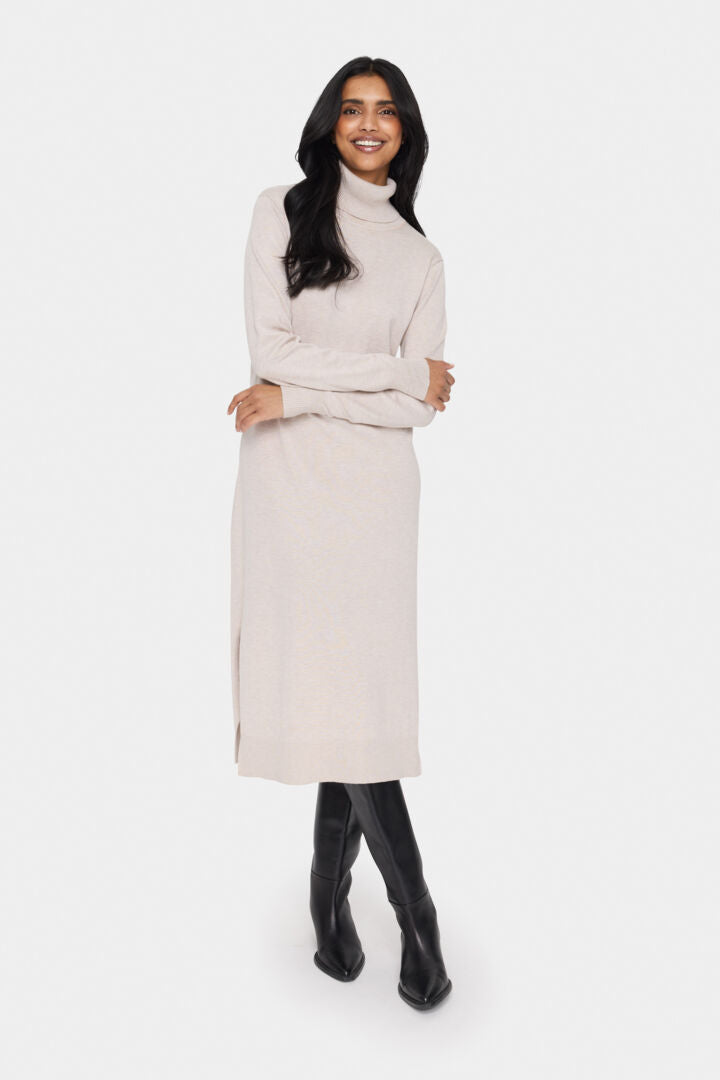 SAINT TROPEZ Mila rollneck long dress Lysegrå