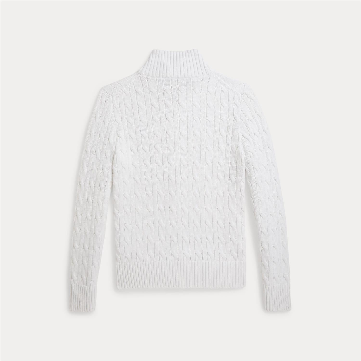 RALPH LAUREN 8-16År Strikket jakke m/fletter og zip Hvit