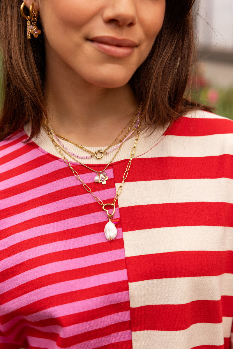 MY JEWELLERY Botanical chain necklace with heart charm and beads - Farmor Ingvarda