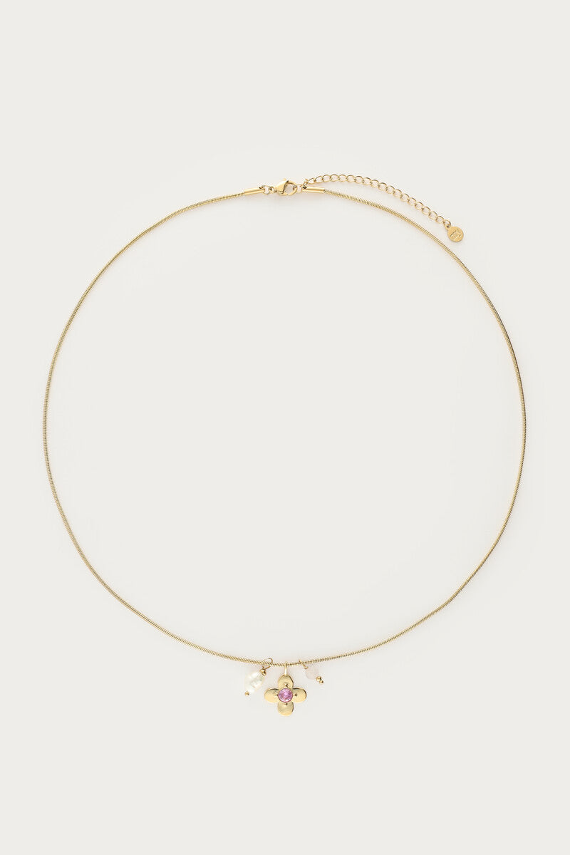 MY JEWELLERY Botanical necklace with flower and rhinestone - Farmor Ingvarda