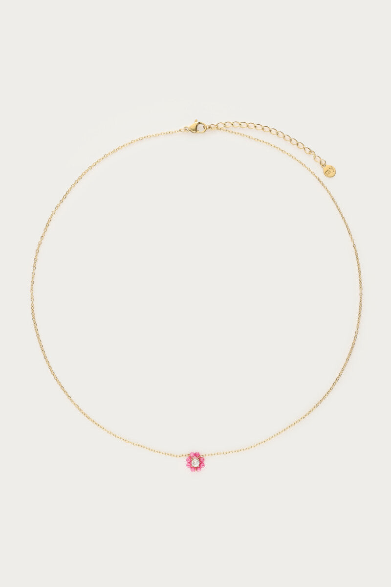 MY JEWELLERY Botanical necklace with small pink rhinestone flower - Farmor Ingvarda