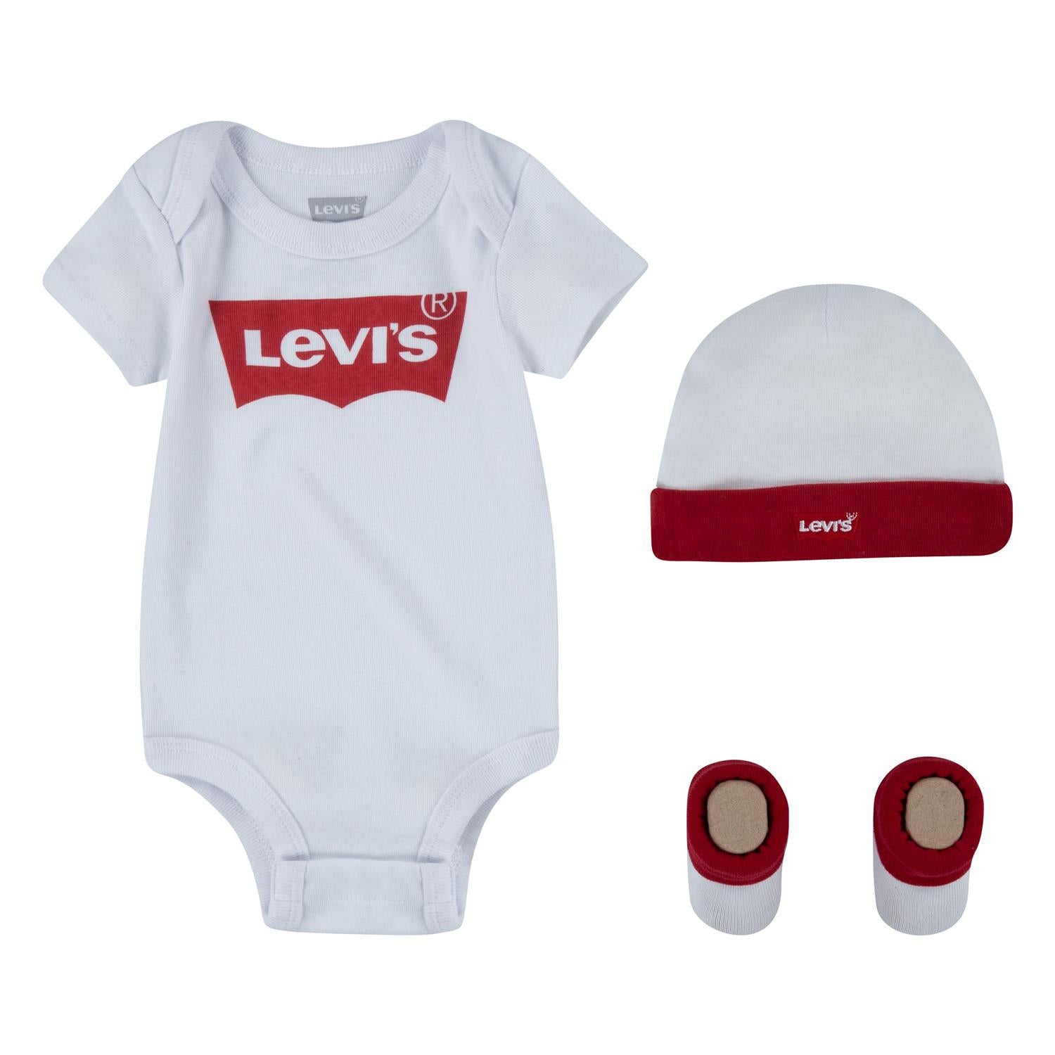 LEVIS 0-3ÅR Sett m/body+lue+sokker Hvit