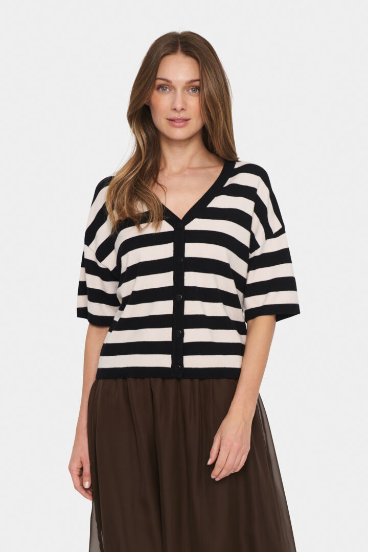 SAINT TROPEZ Fikam Striped Cardigan Sort