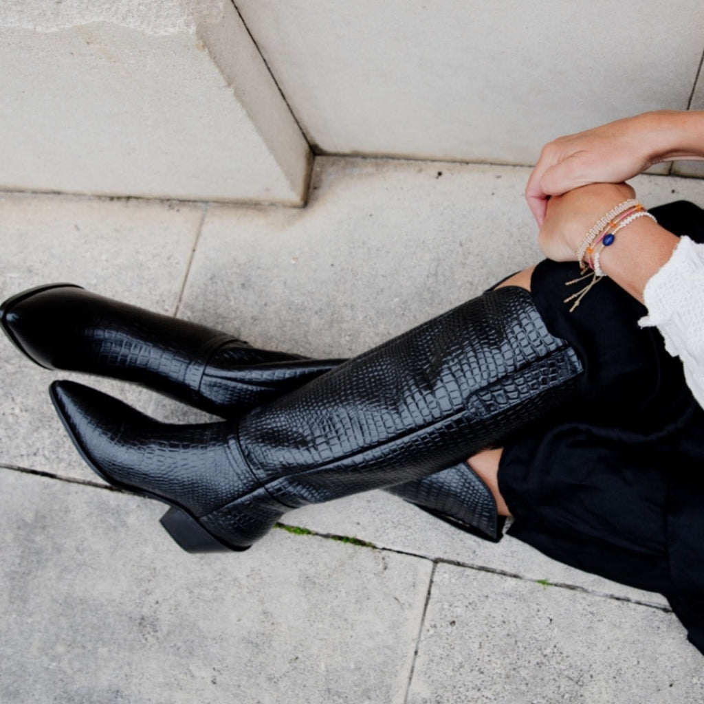 COPENHAGEN SHOES Divided leather Boots Sort - Farmor Ingvarda