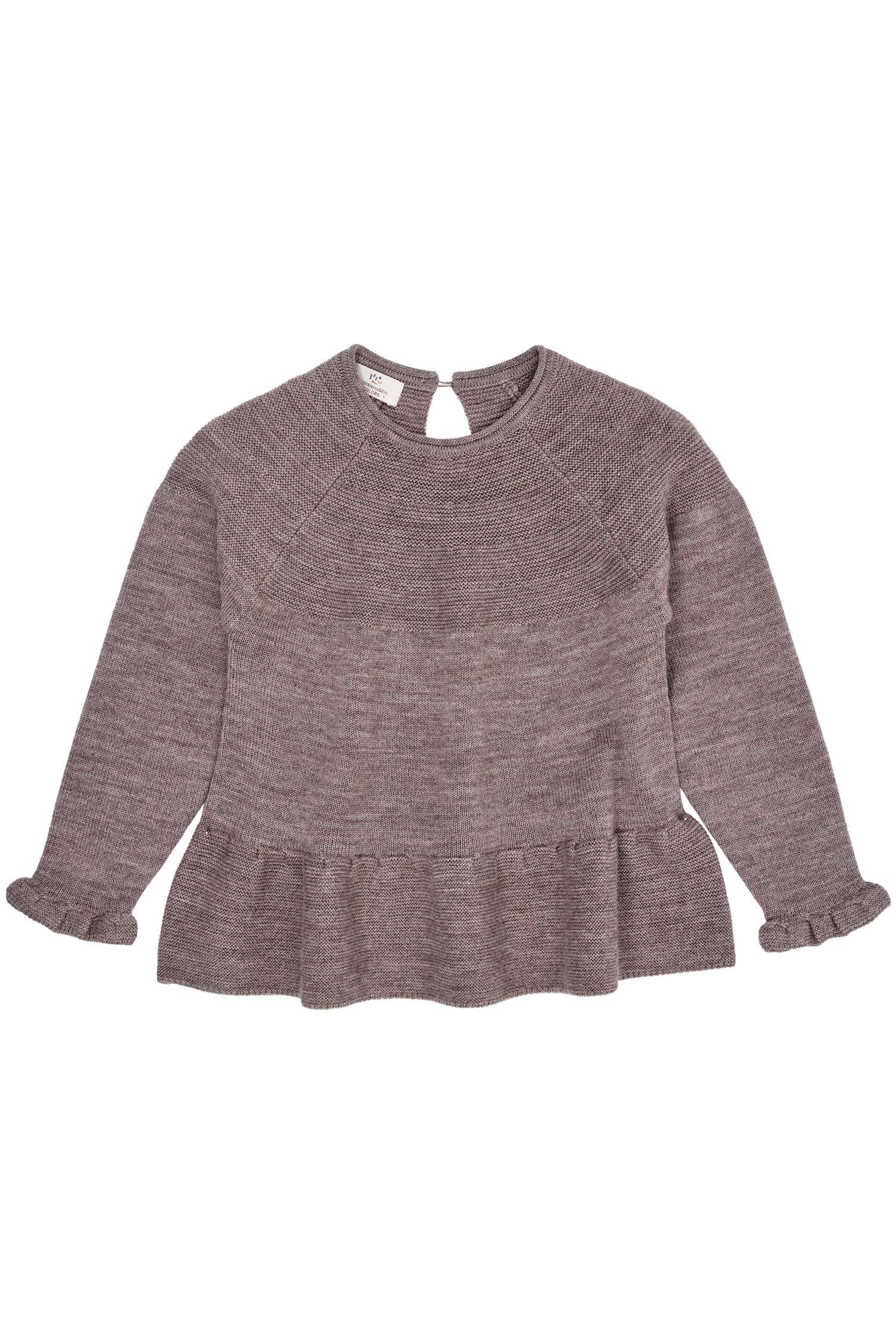 COPENHAGEN COLORS Merino Knit Blouse w.Frill Brun Melert