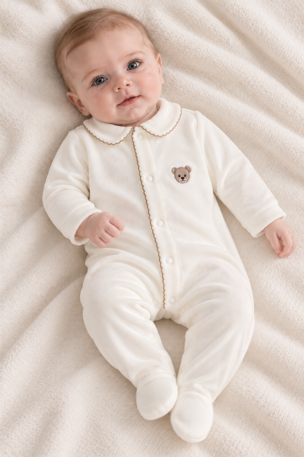 BABY GI Velourdress m/Fot,Bear Krem