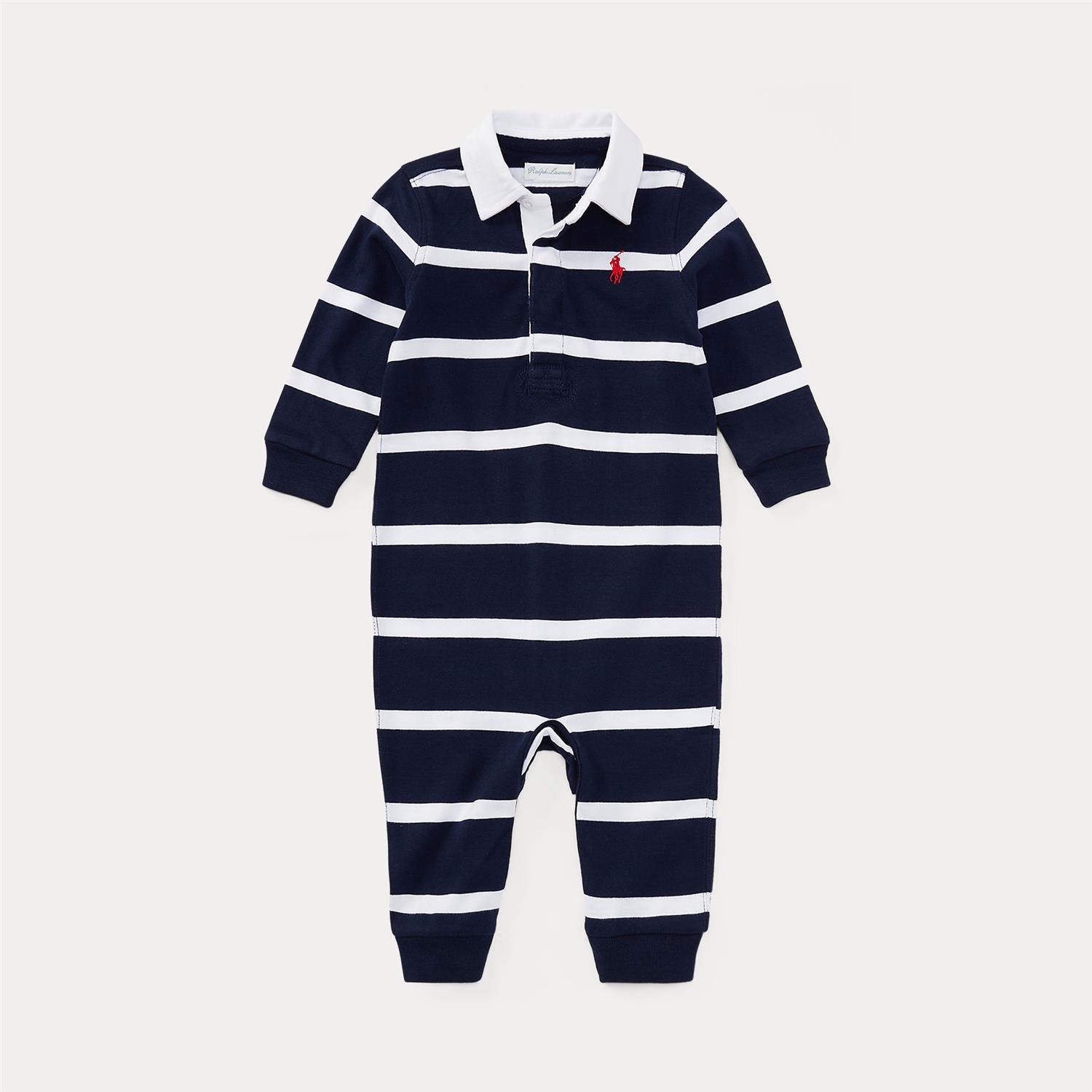 RALPH LAUREN Baby 0-24mnd. Striped Rugby Coverall Blå/Hvit