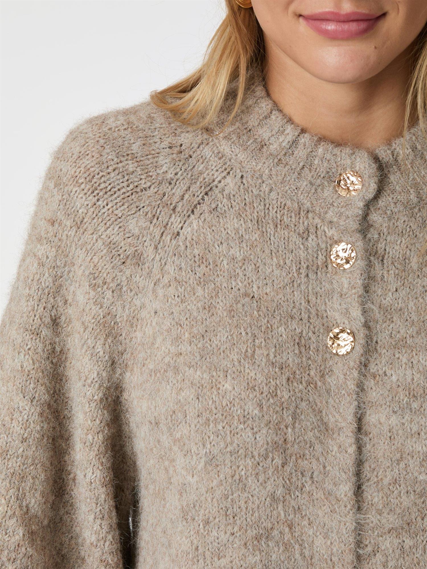 NEO NOIR Benuta Fluffy Knit Cardigan Beige Melert