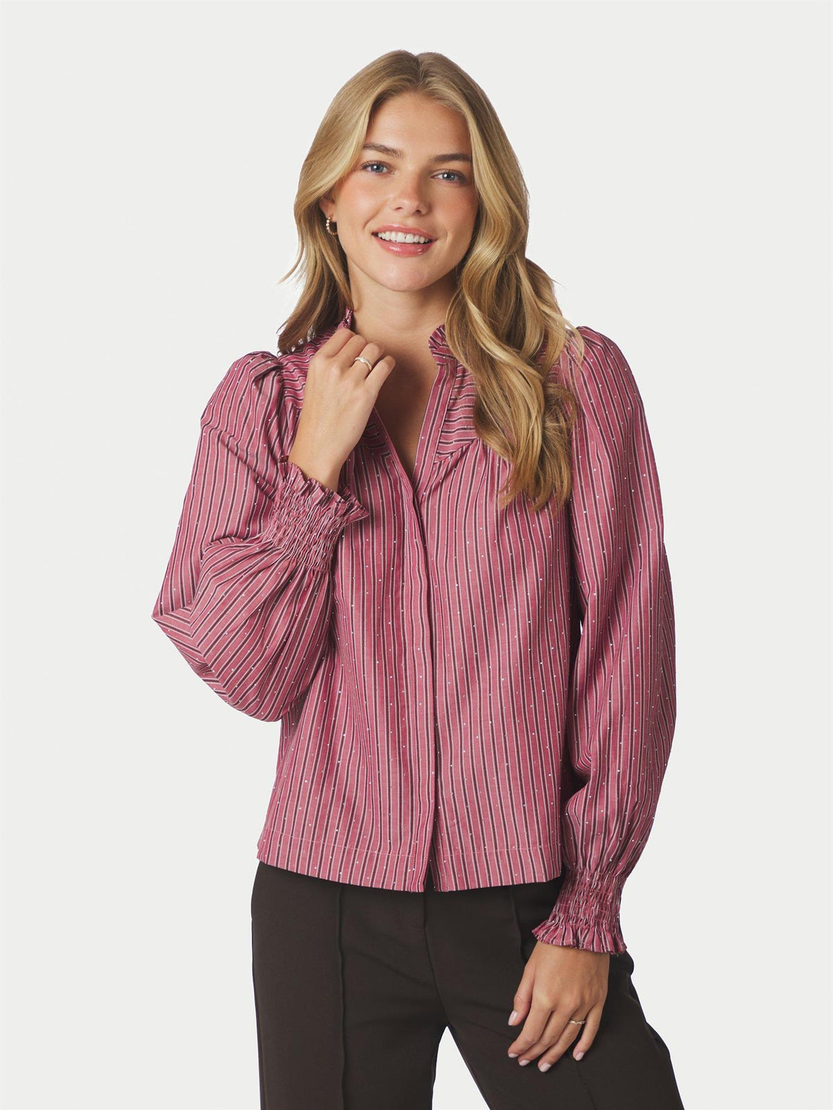 NEO NOIR Astrida Soft Stripe Stone Blouse