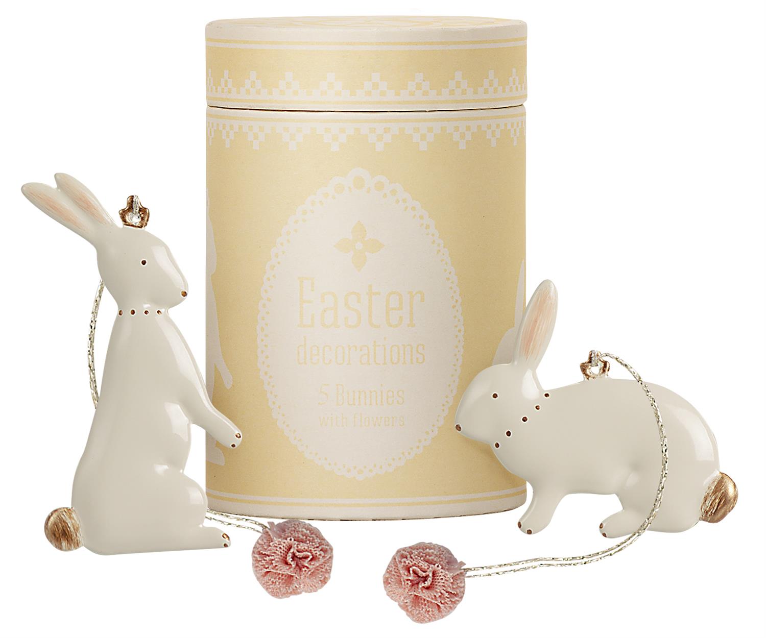 MAILEG 5 Easter bunny ornaments Hvit - Farmor Ingvarda