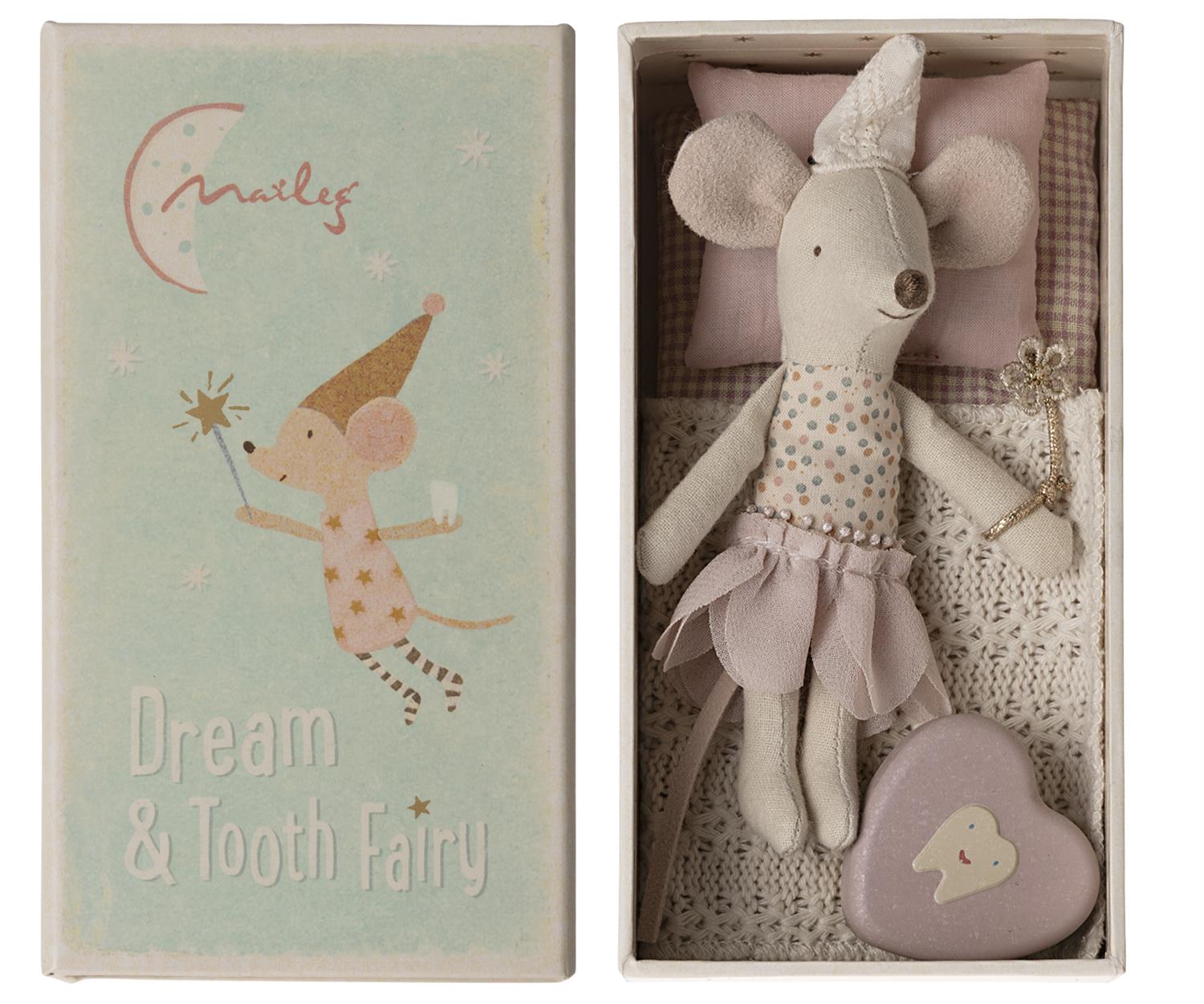 MAILEG Tooth fairy mouse in matchbox,Little sister Gammelrosa