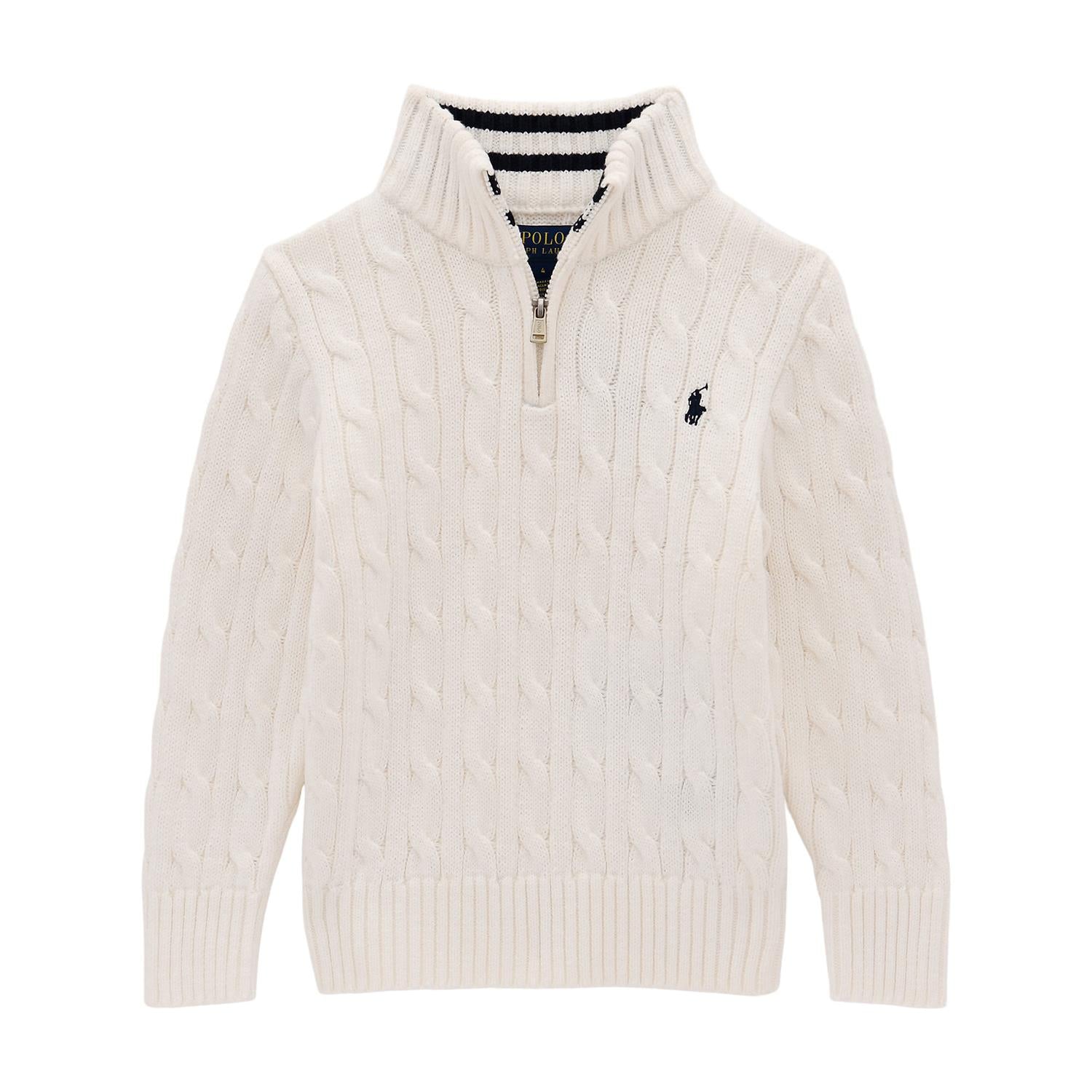 RALPH LAUREN 8-16År Cable-Knit Cotton Quarter -Zip Sweater Offwhite