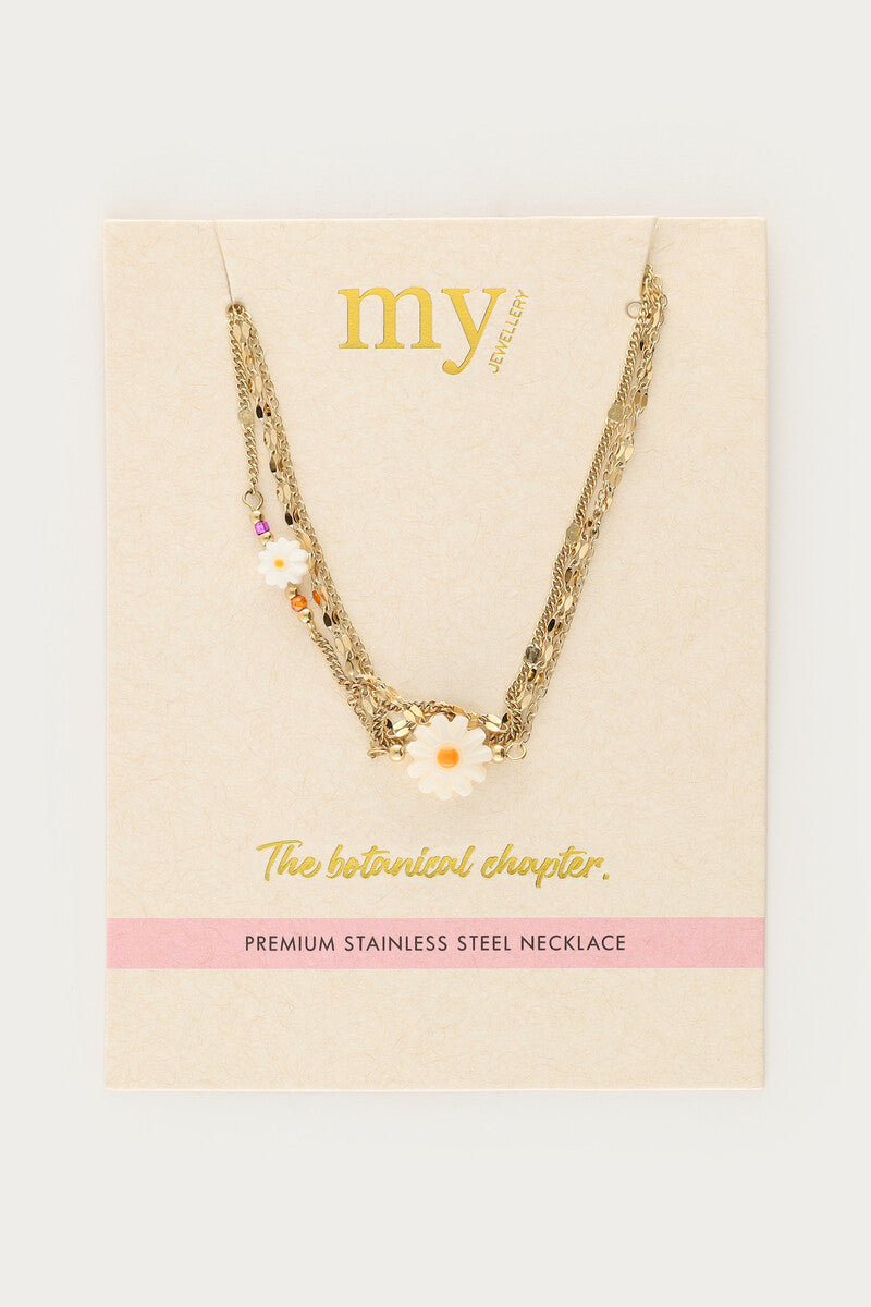 MY JEWELLERY Botanical triple necklace with white flowers - Farmor Ingvarda