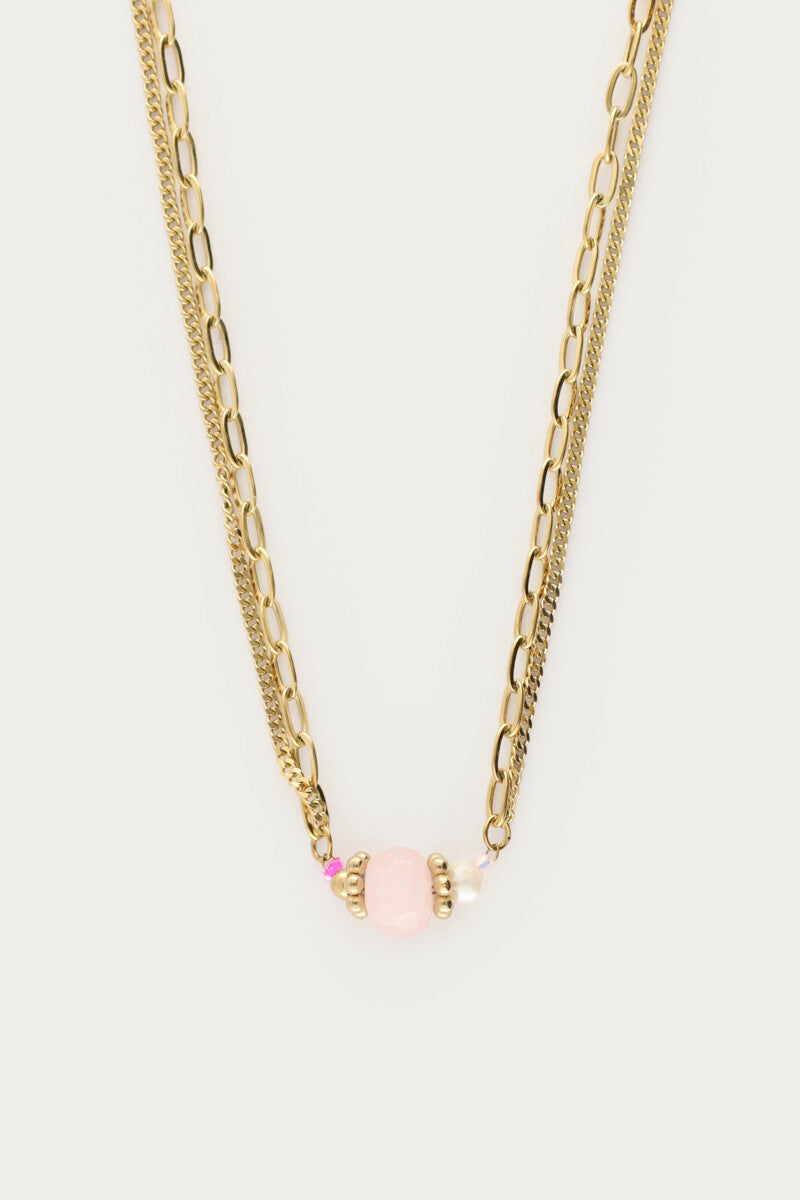 MY JEWELLERY Botanical double necklace with pink stone - Farmor Ingvarda