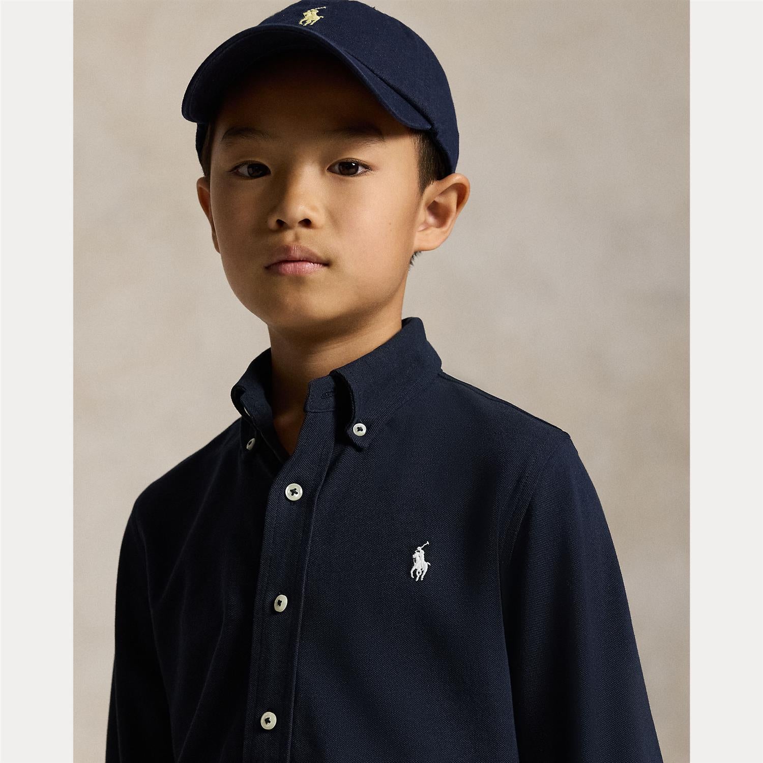 RALPH LAUREN 8-16År Skjorte Bomull Mesh Mørkeblå