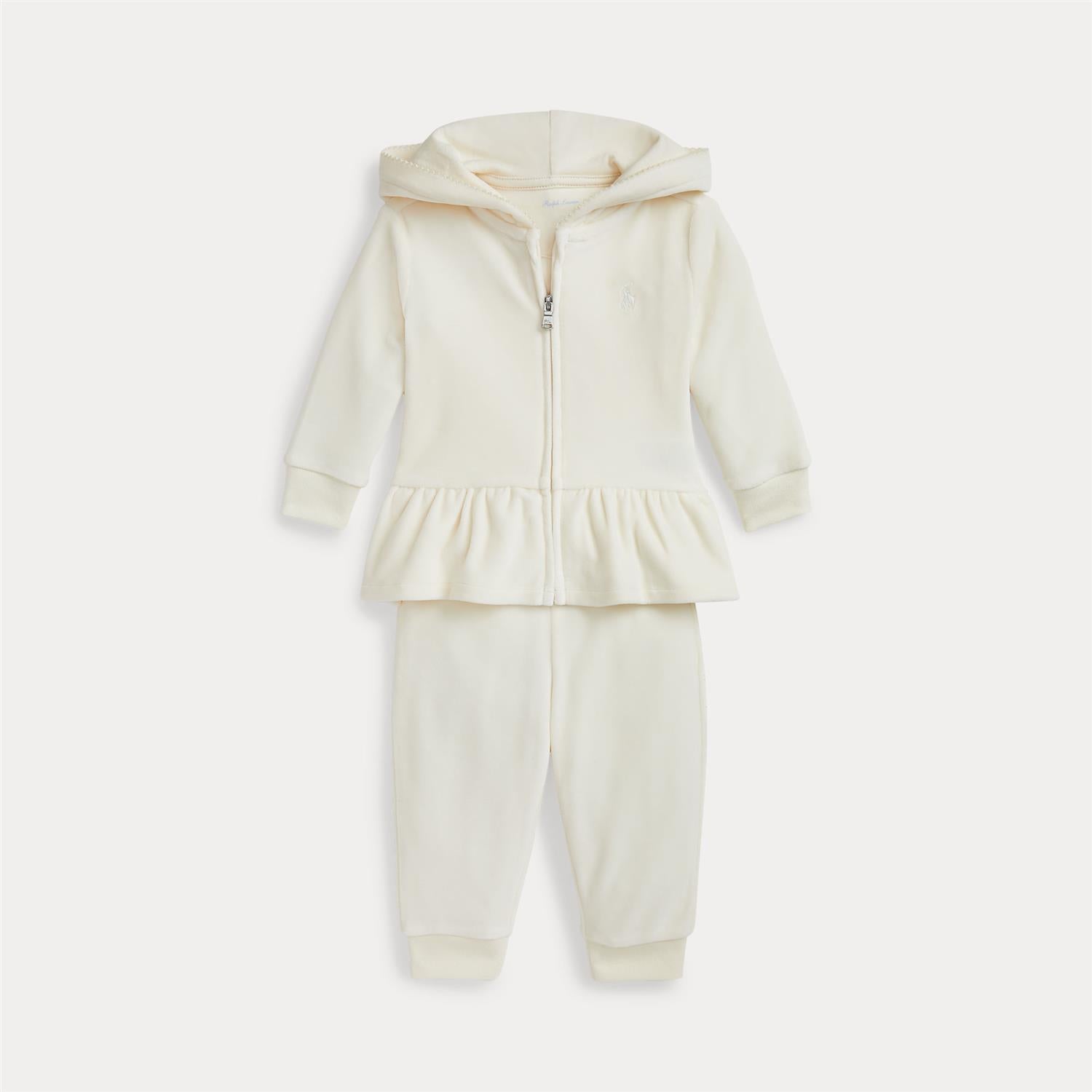 RALPH LAUREN Baby 0-24mnd. Velour Hoodie & Pants Set Krem