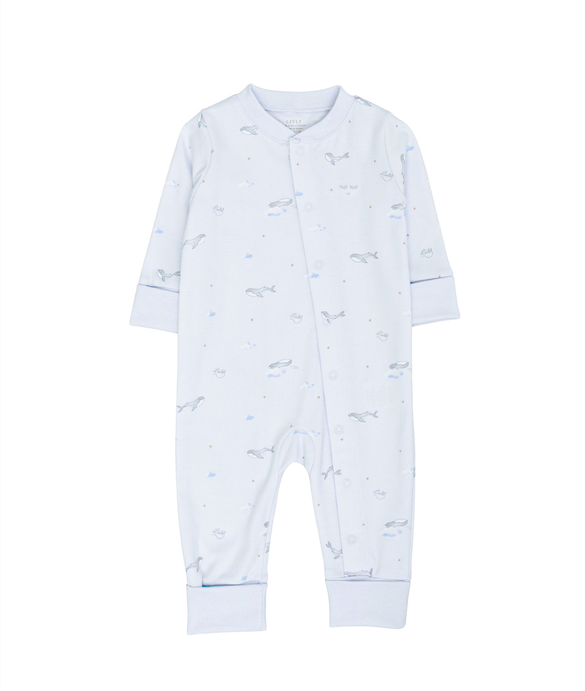 LIVLY Whales overall i lyseblå med hvalmønster for babyer