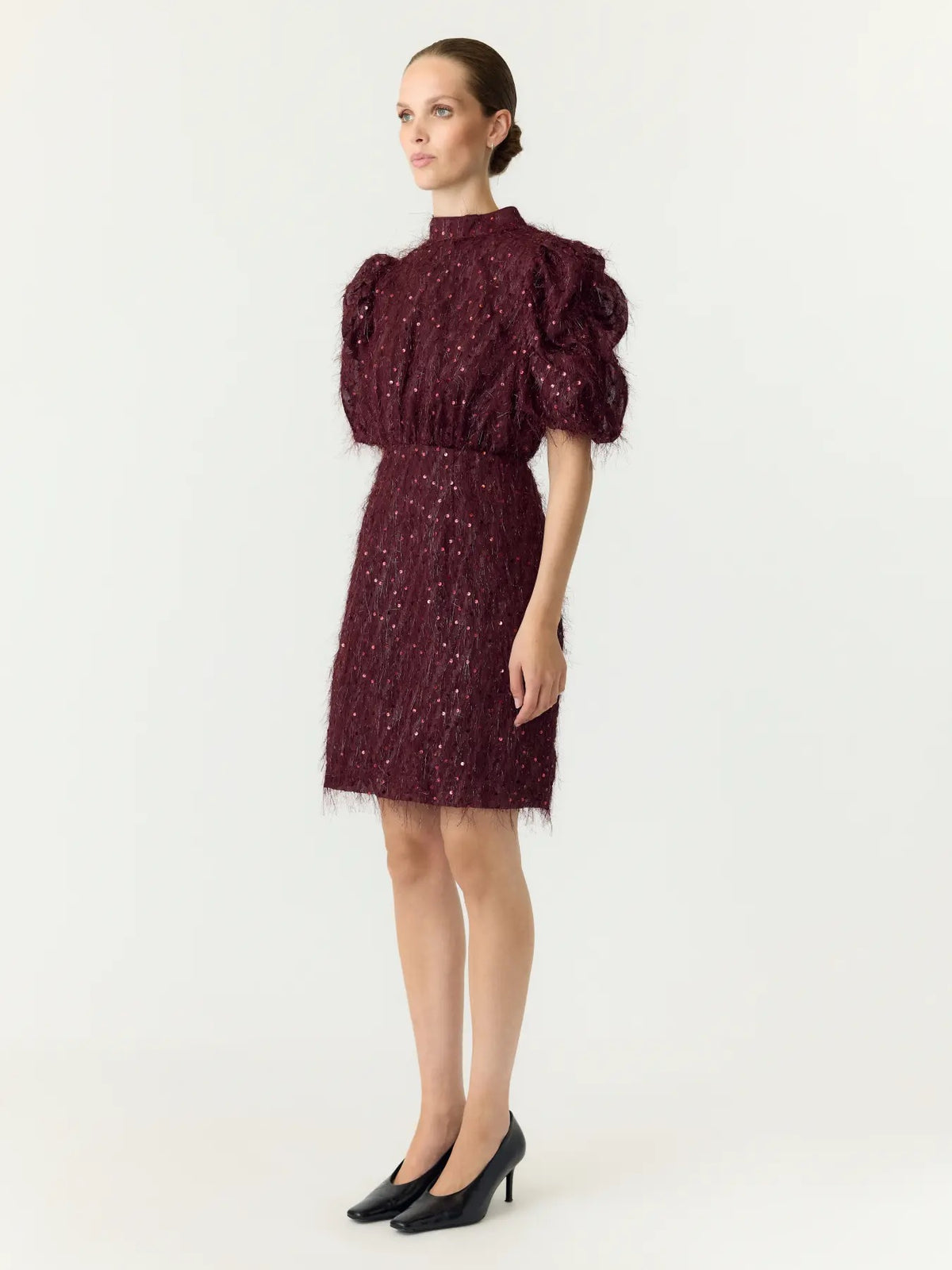 YAS Yasila 2/4 Sequin Dress Burgundy