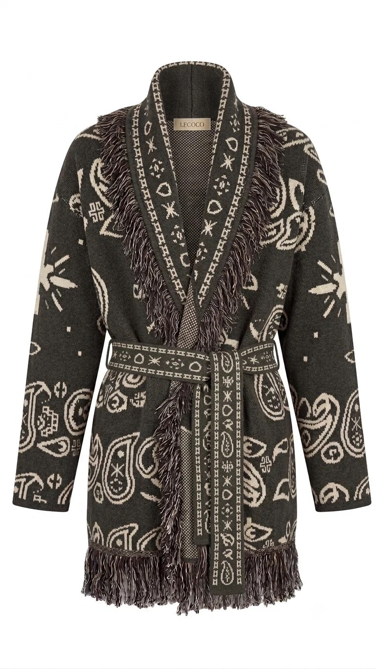 LECOCO Sally Long Cardigan Army