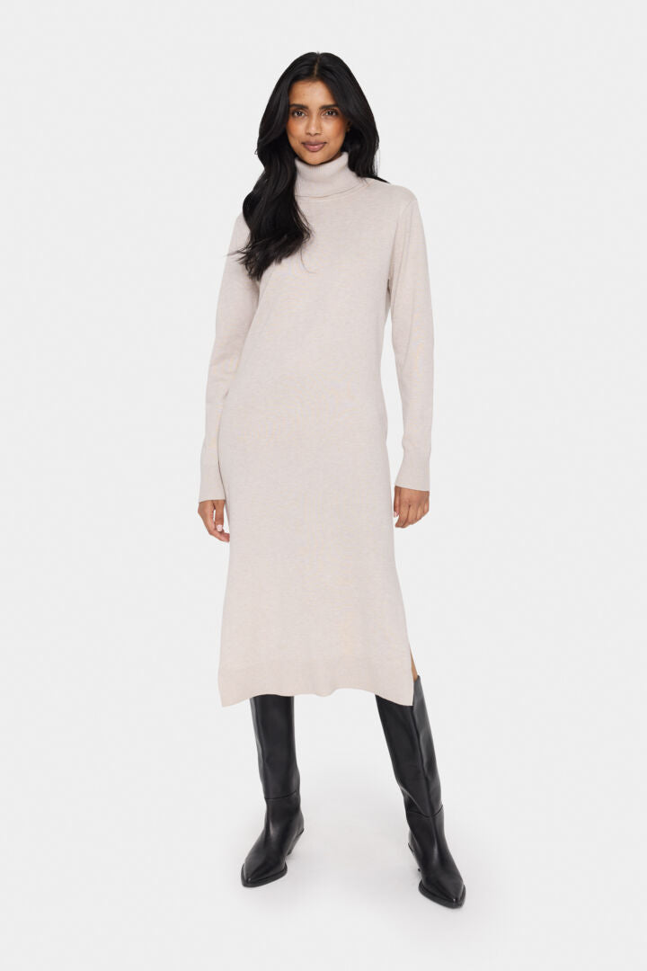 SAINT TROPEZ Mila rollneck long dress Lysegrå