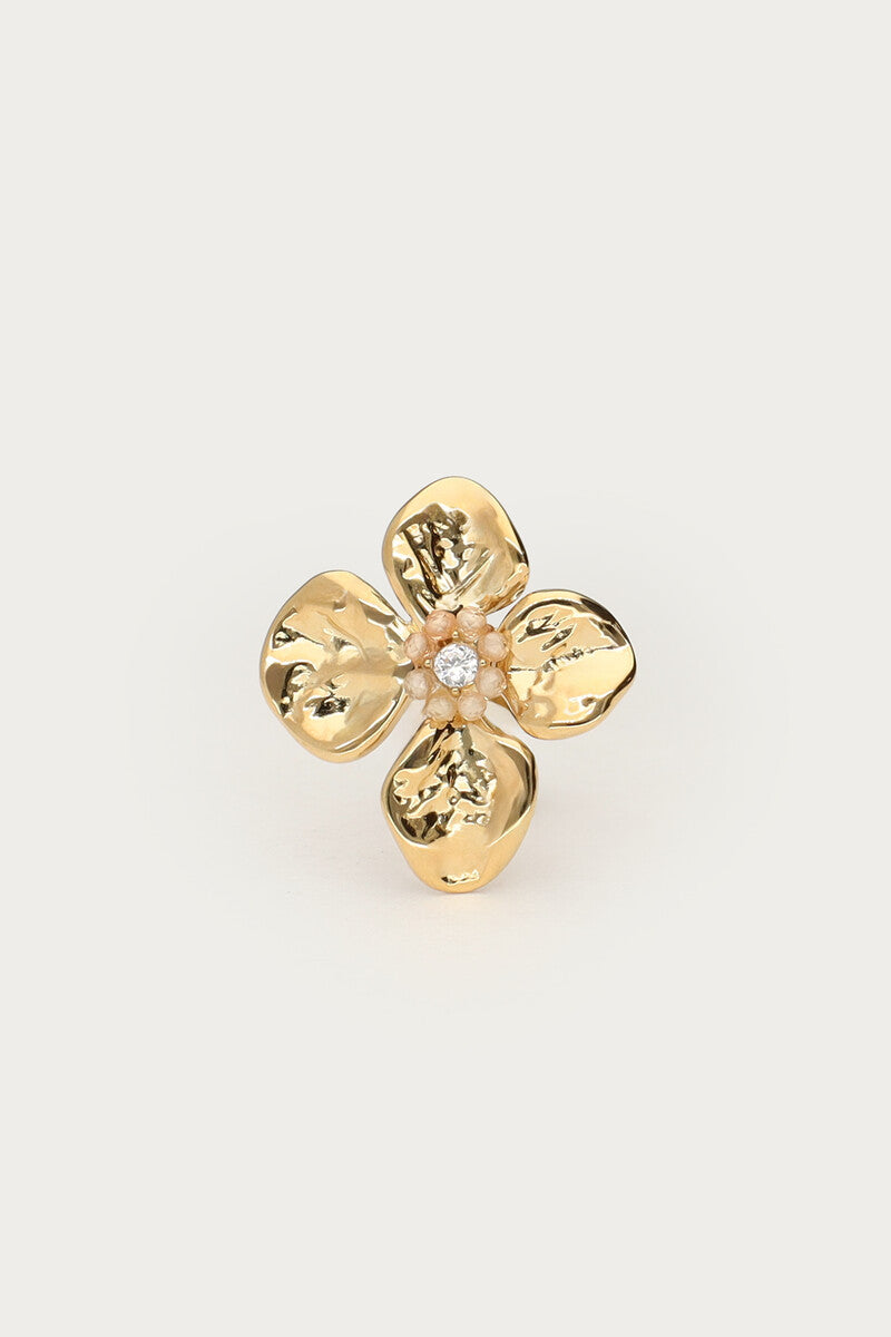 MY JEWELLERY Botanical ring with flower and beige  beads
