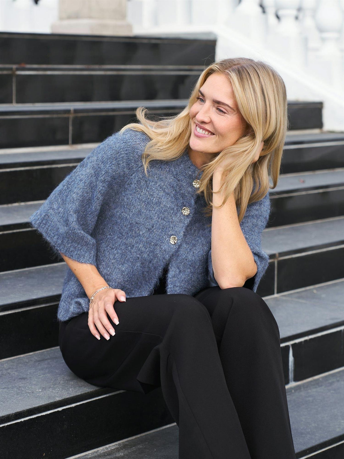 NEO NOIR Benuta Fluffy Knit Cardigan Smoke Blue
