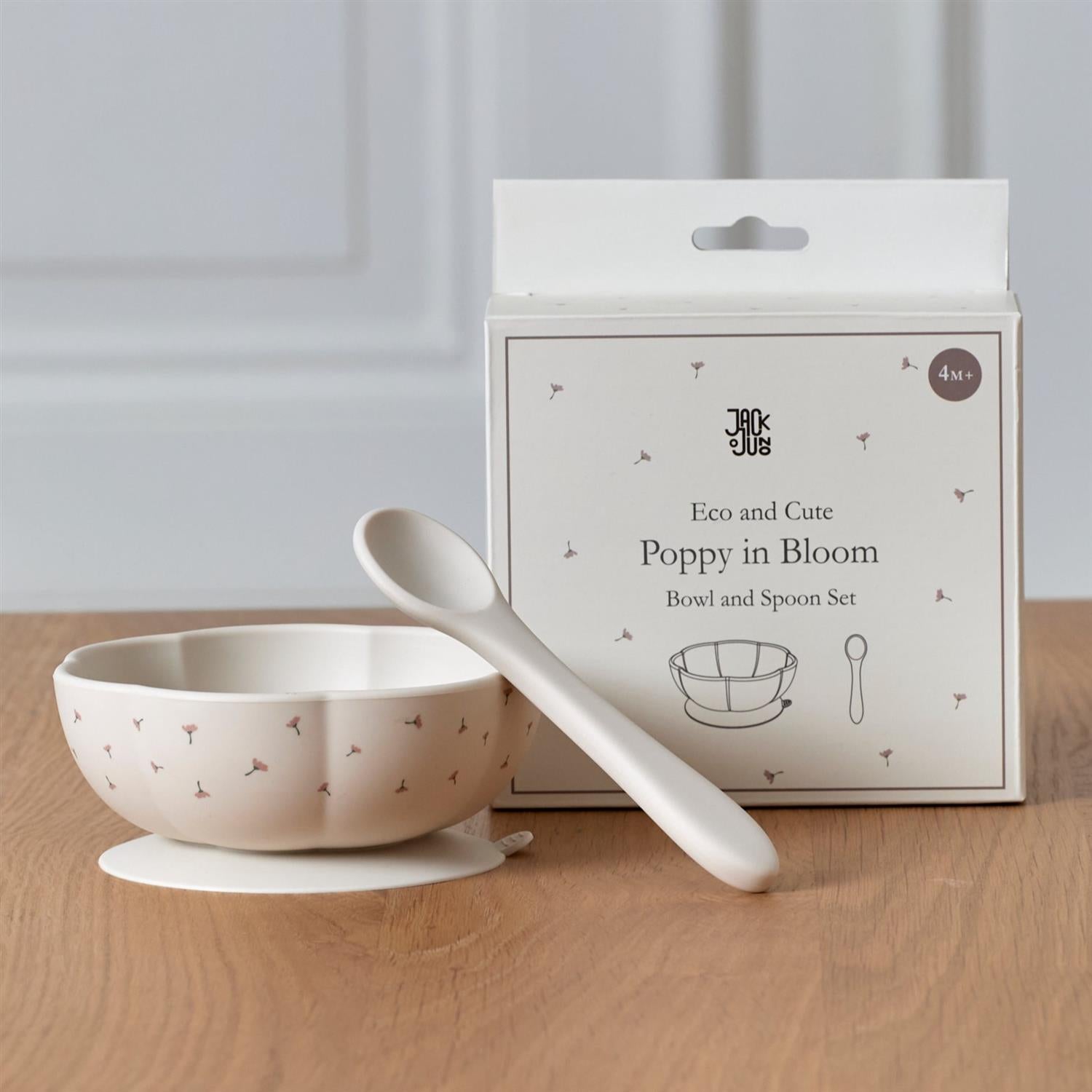 JACK o JUNO Poppy in Bloom,Bowl&Spoon Set Krem/Blomstret - Farmor Ingvarda