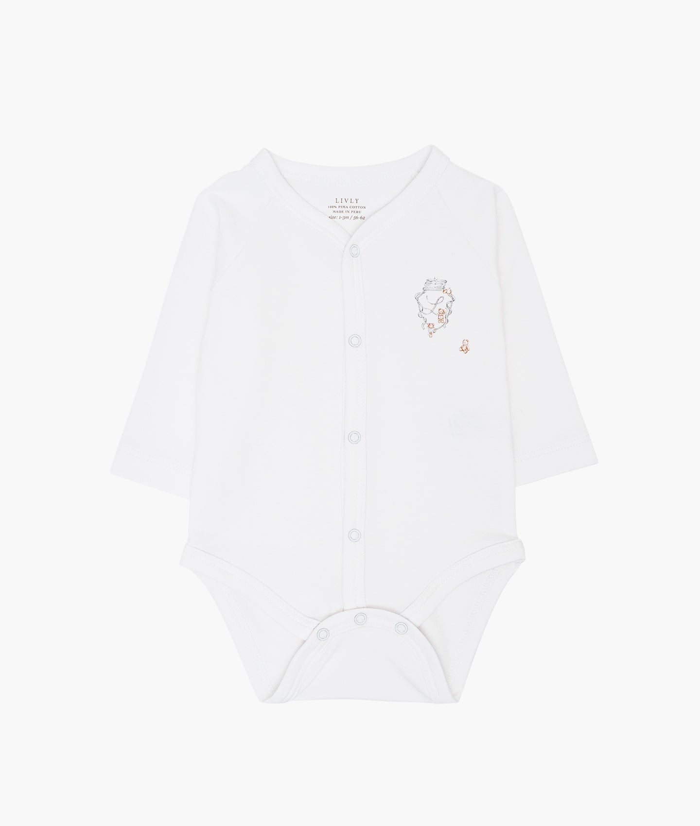 LIVLY Teddy Tay Full Snap Body Hvit - Farmor Ingvarda
