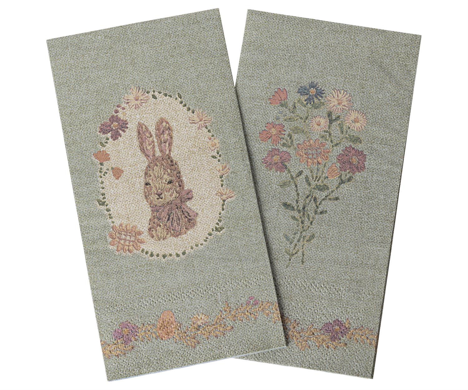 MAILEG Napkin,Bunny,Grønn/Rosa - Farmor Ingvarda