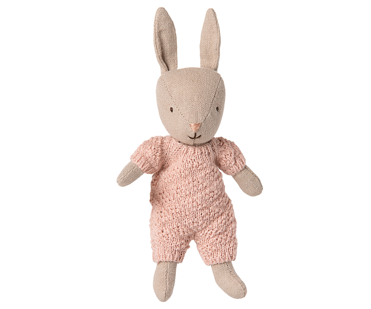 MAILEG Rabbit,Micro,Rose knitted suit - Farmor Ingvarda