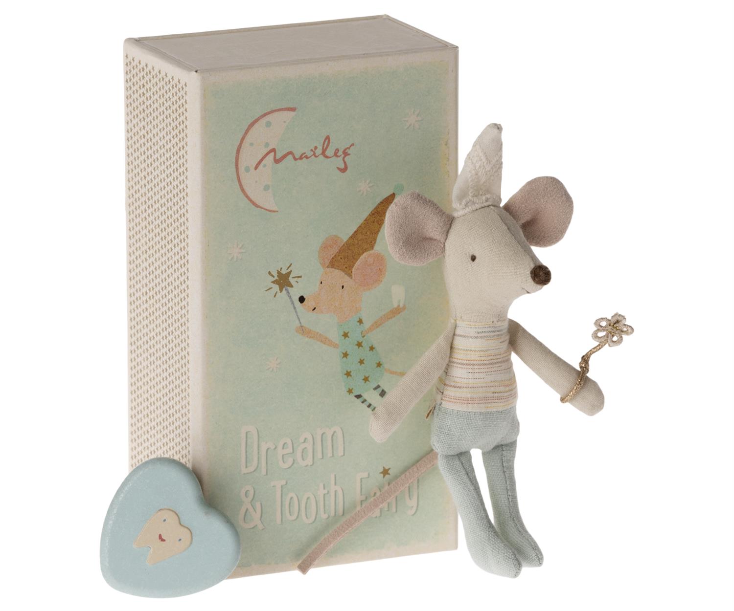 MAILEG Tooth fairy mouse in matchbox,Little brother Lyseblå - Farmor Ingvarda