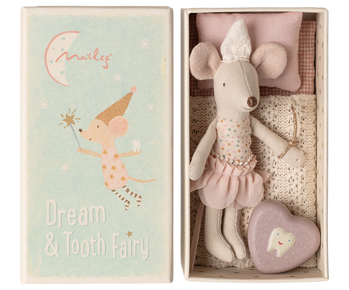MAILEG Tooth fairy mouse in matchbox,Little sister - Farmor Ingvarda