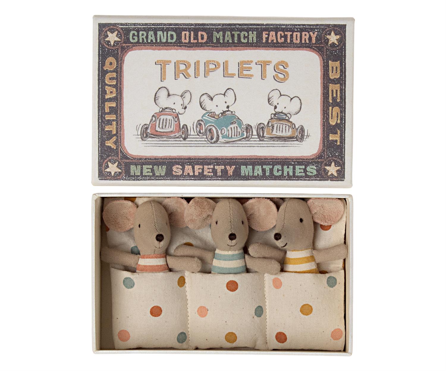 MAILEG Triplets,Baby mice in box - Farmor Ingvarda